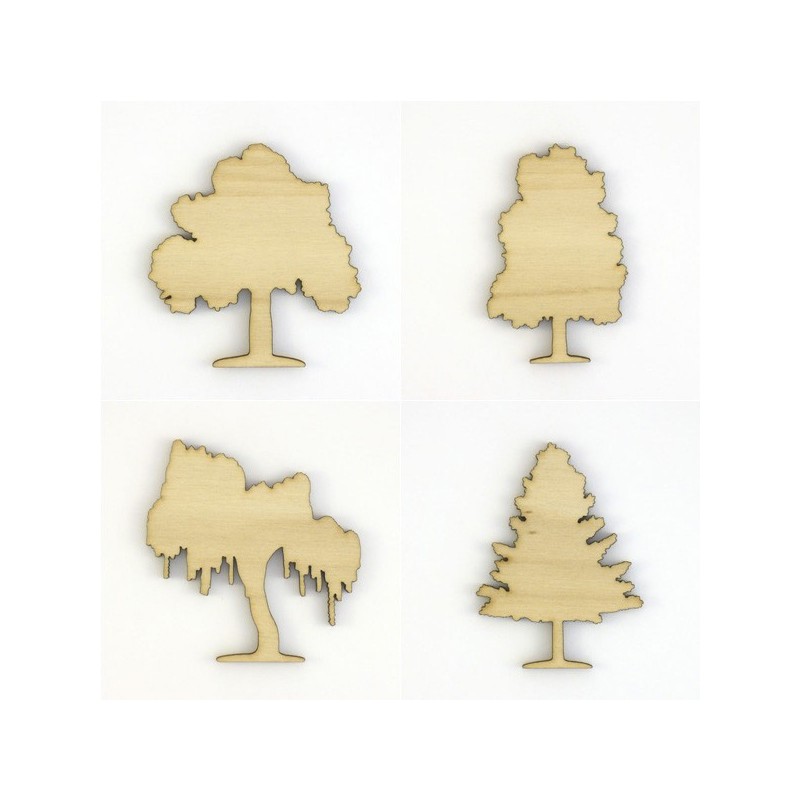 Pack 4 arbres silhouettes en bois