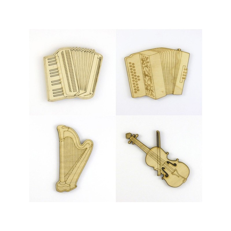 Pack 4 instruments de musique, accordéons, harpe, violon