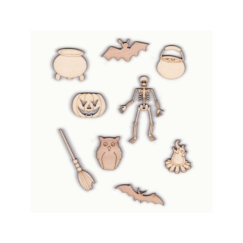 Pack Halloween N°4,squelette, balai de sorcière, chaudrons, chauve-souris, chouette, feu et citrouille