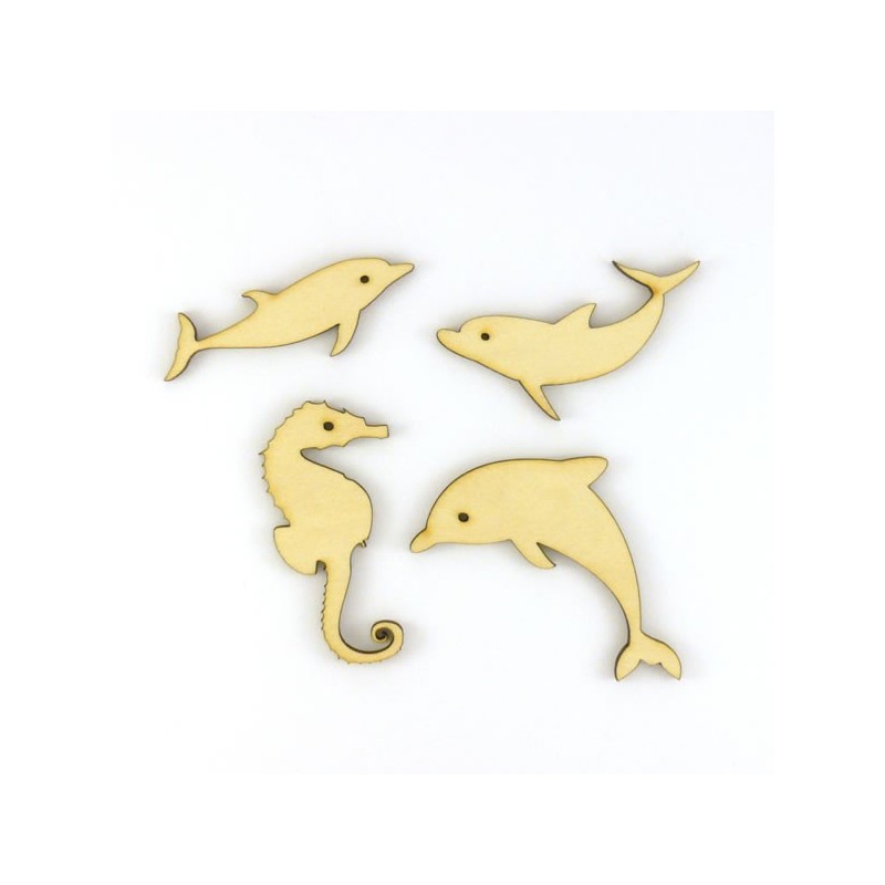 Pack de 4 dauphins et hippocampes en bois