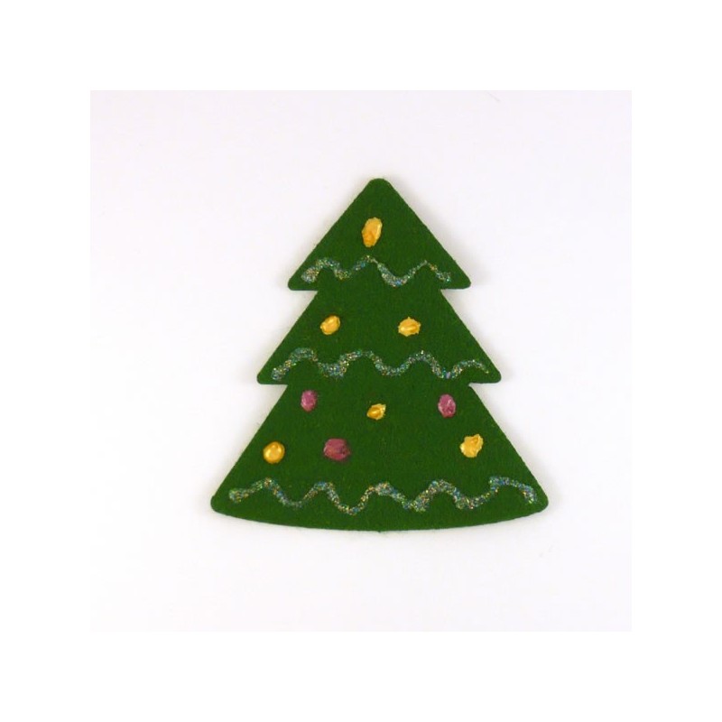 Sapin en feutrine verte -peinture dorée, rose et pailletée Sapin en feutrine verte -peinture dorée, rose et pailletée