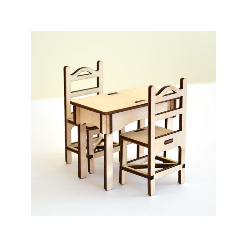 Pack une petite table et 2 chaises, miniature 3D en bois