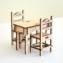 Pack une petite table et 2 chaises, miniature 3D en bois à monter