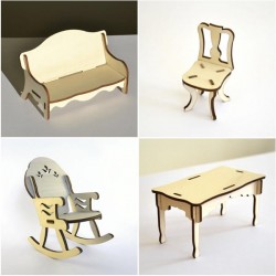 Salon miniature 3D en bois