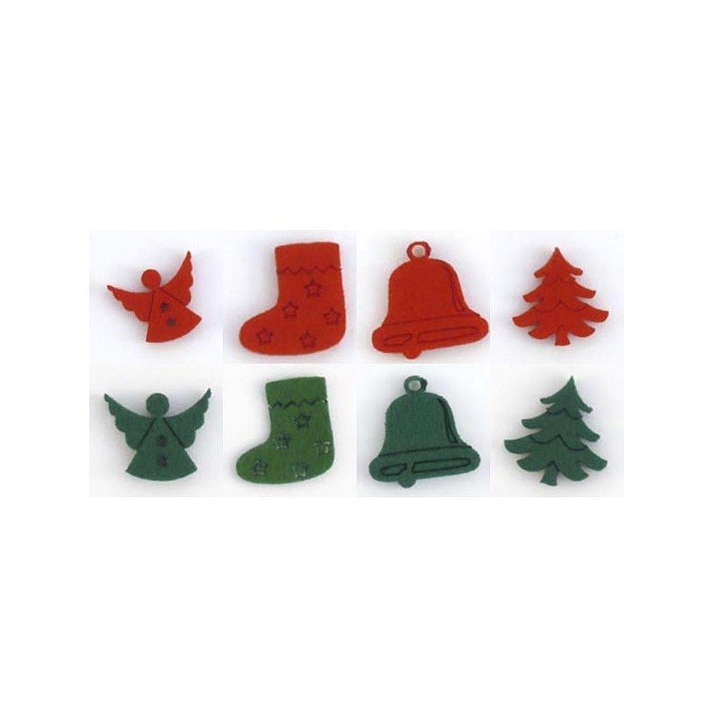 Pack de 8 sujets en feutrine pour Noël, coloris rouge et vert