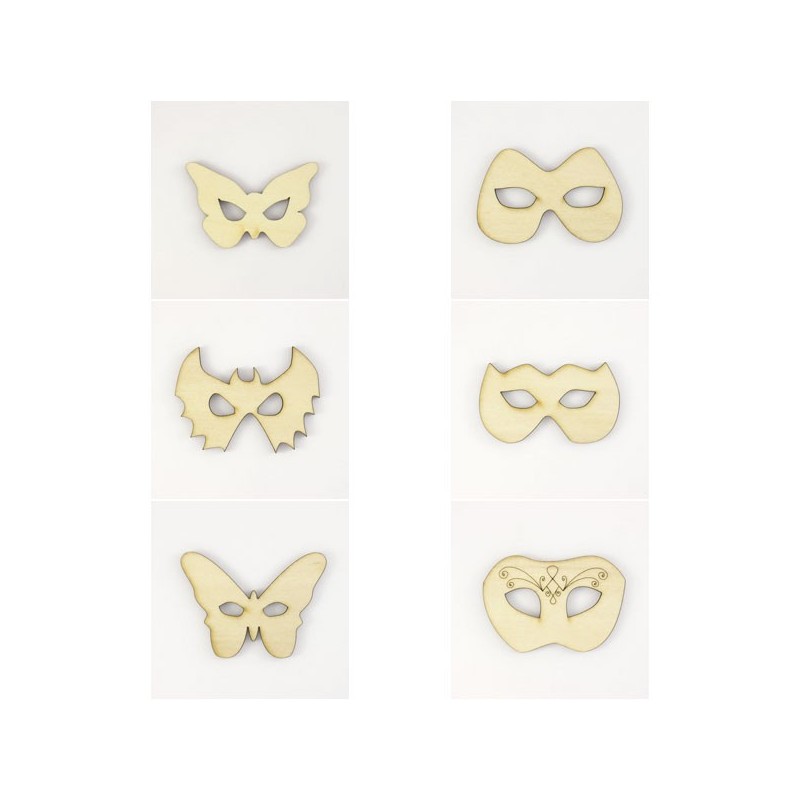 Pack de 6 masques de carnaval en bois