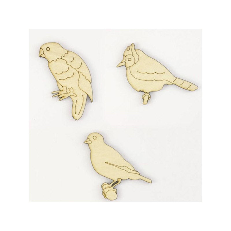 Pack de 3 petits oiseaux : perruches et canaris en bois