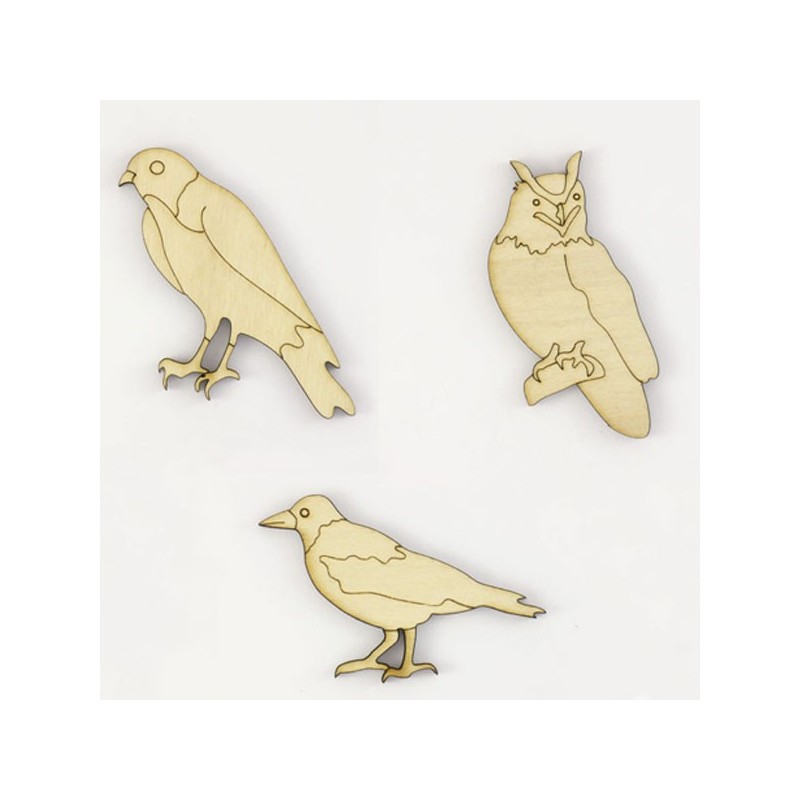 Pack de 3 oiseaux : hibou, buse et corbeau