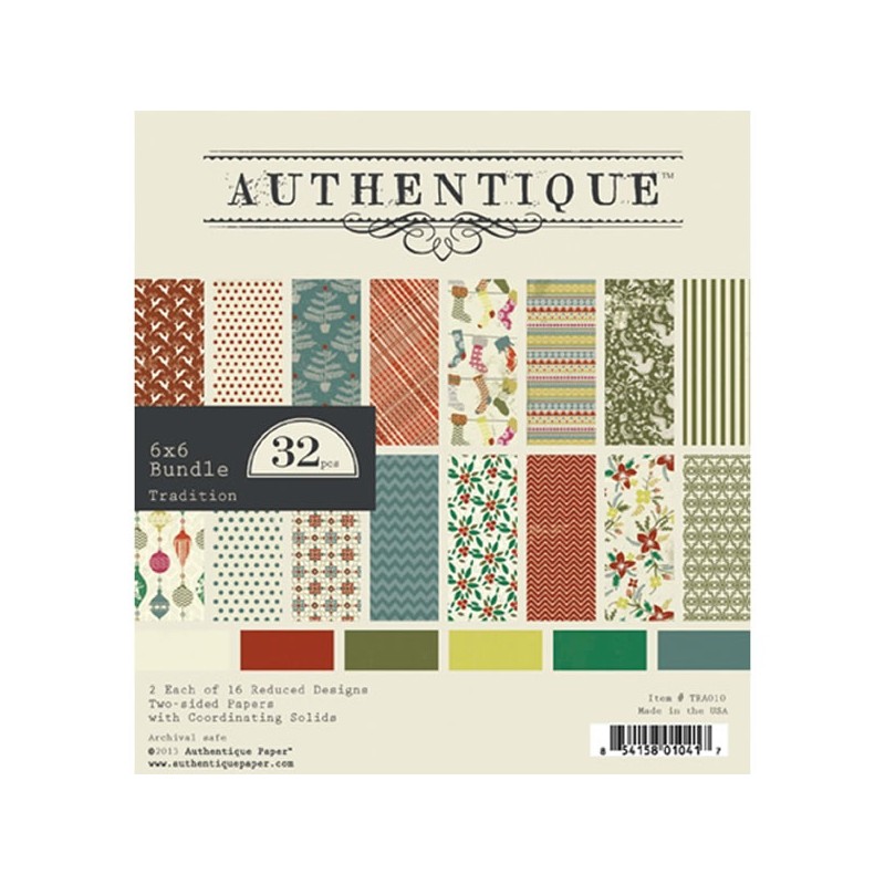 32 feuilles 6x6 double face authentique tons rouge, vert, turquoise