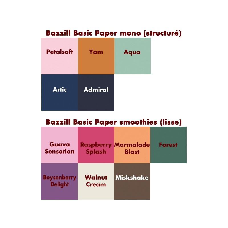 10 feuilles Papier Bazzill mono  ou smothies coloris au choix