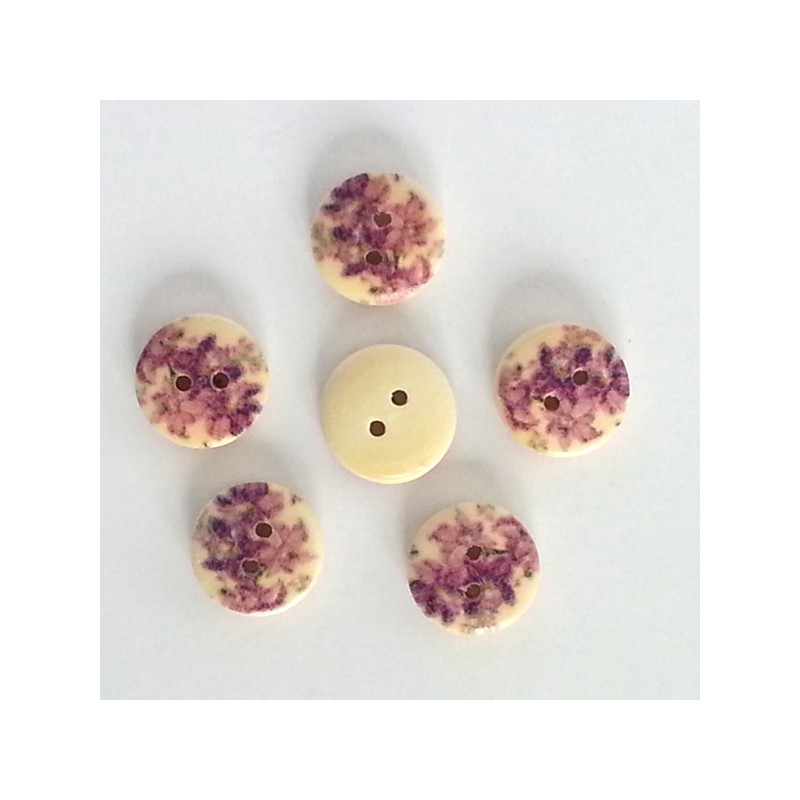 5 Boutons bois fleurs lilas