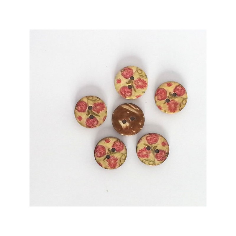 5 Boutons coco fleurs roses et feuillage