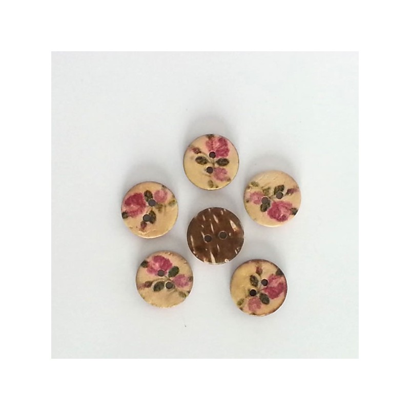 5 Boutons coco fleurs roses et vert