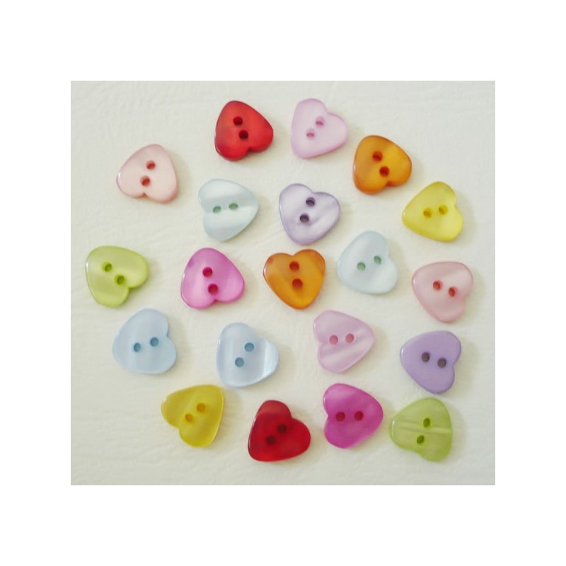 20 Boutons résine coeur  2 trous, 12 x 11 mm