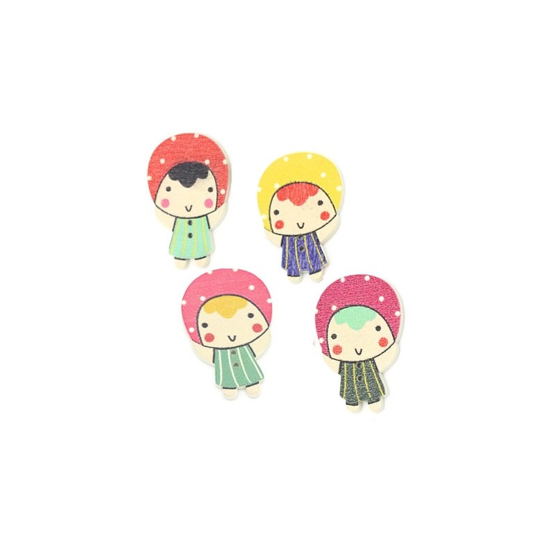 4 Boutons bois petite fille 3,9 x 2,6 cm