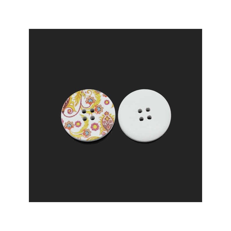 Bouton bois décor de papillon, 3 cm, 2 trous