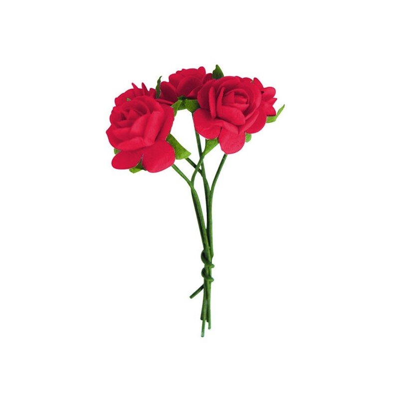 5 mini roses de couleur rouge, miniatures décor table mariage