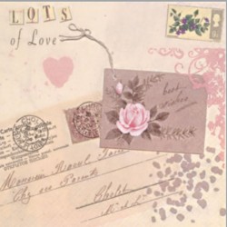Serviettes décor lettre romantique, rose, timbre