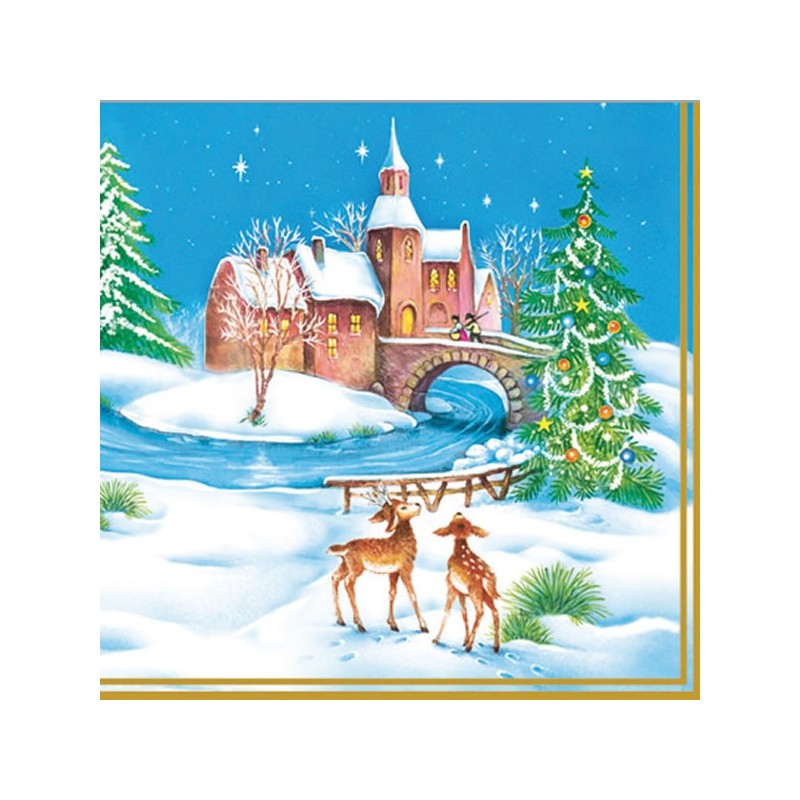 Serviette Noël chateau et cerf