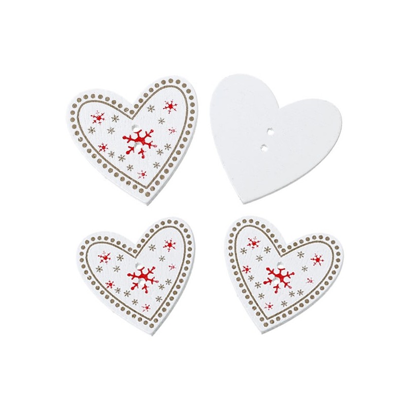 3 boutons coeur de Noël blanc