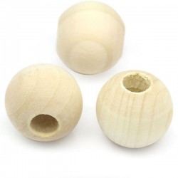 3 Perles boule bois brut  25 mm