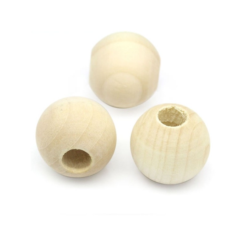 3 Perles boule bois brut  25 mm