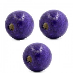 3 Perles boule bois violet vernis 20x18 mm
