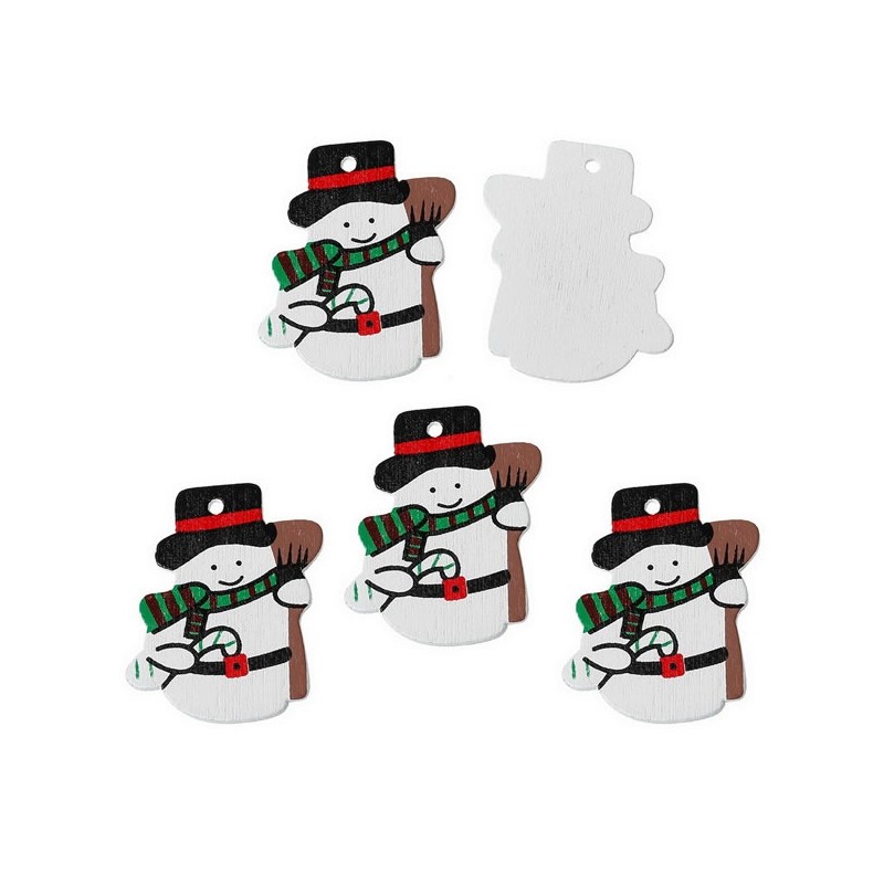 4 bonhommes de neige pendentif bois