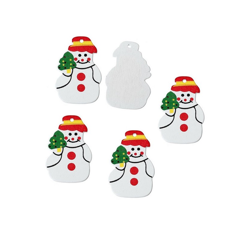 4 bonhommes de neige pendentif bois