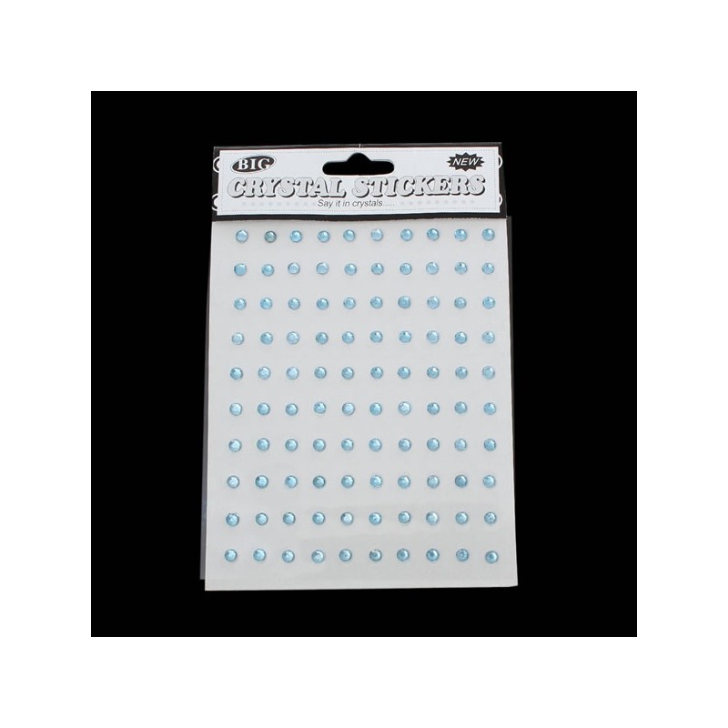 100 demi-perles  à facettes 4 mm bleu clair autocollantes