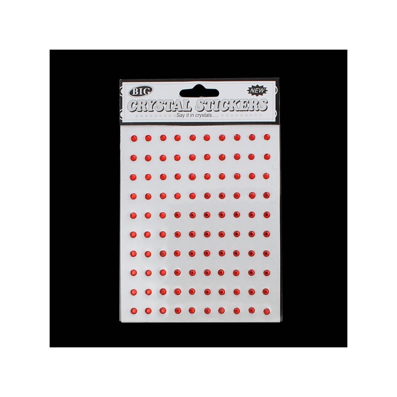 100 demi-perles  à facettes 4 mm rouge autocollantes
