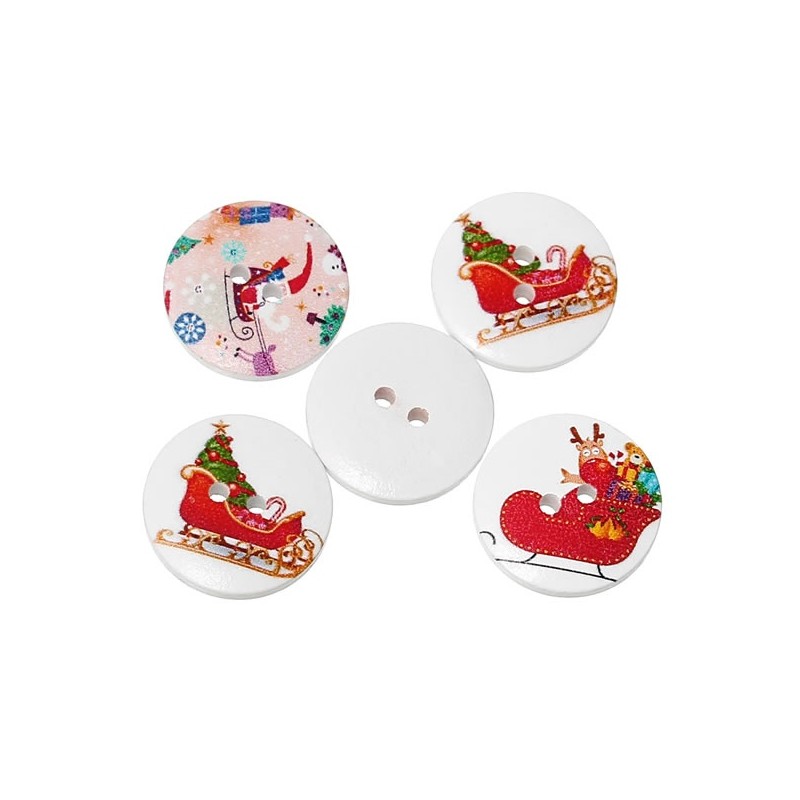 5 Boutons de Noël traineaux 2 cm, 2 trous, 