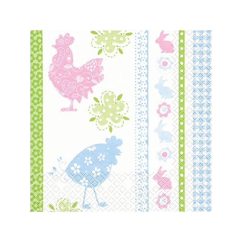 Serviette poules et lapins