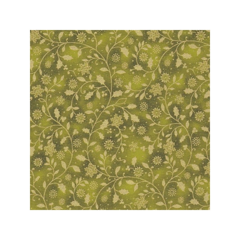 Tissu coton Noël  arabesques dorée fond vert 55 x 50 cm