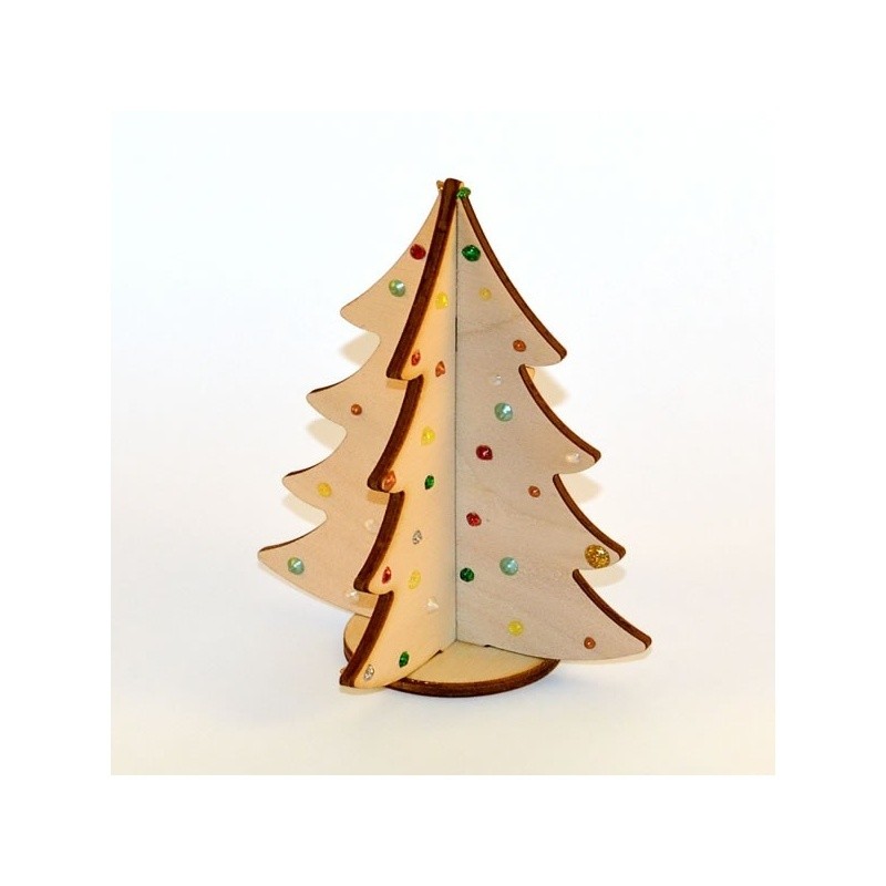 Sapin miniature 3D en bois décoré