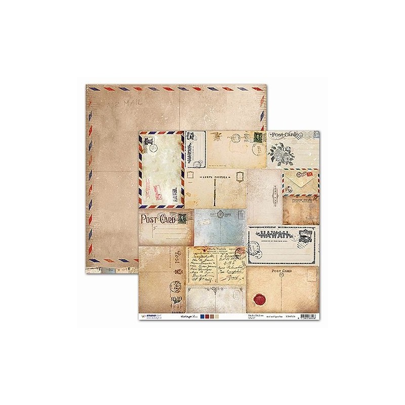 Papier Design vintage 30,5 x 30,5 cartes postales, tampon, cachet de cire, manuscrit studio light