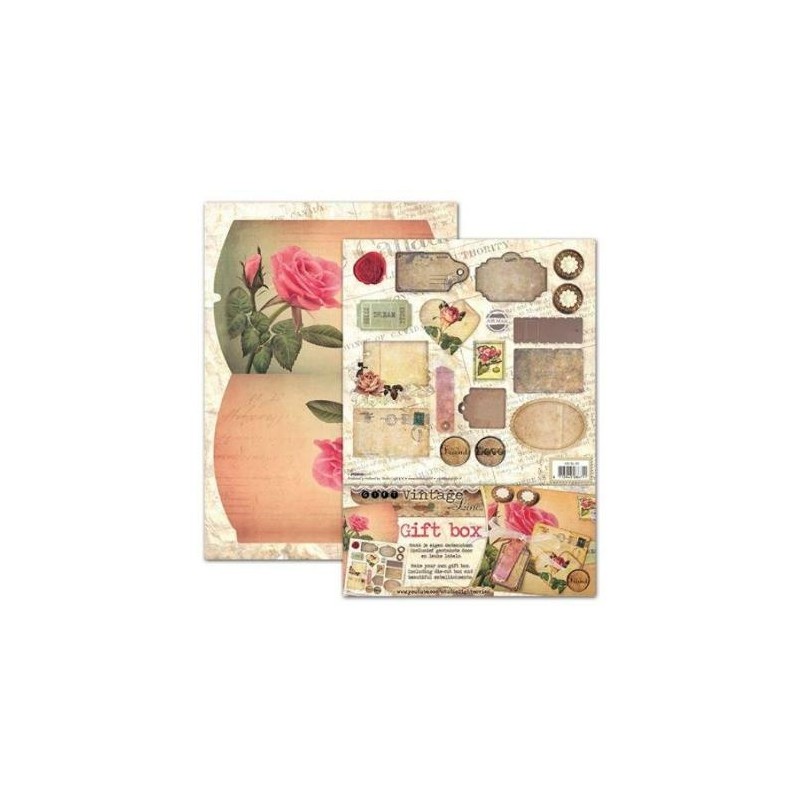 Boite cadeau à monter décor vintage rose carte postale coeur studio light