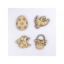 oiseau, panier, lapin et oeuf de Pâques en bois