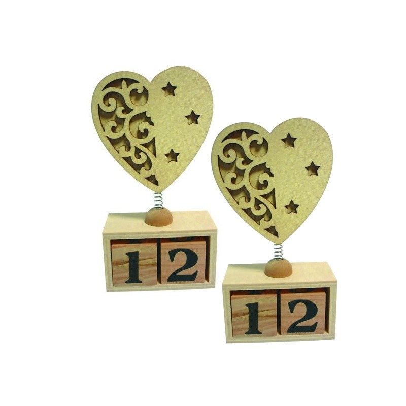 lot de 2 Calendriers perpétuels avec coeur en bois à décorer