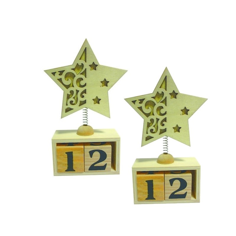 Lot de 2 Calendriers perpétuel avec étoile en bois à décorer