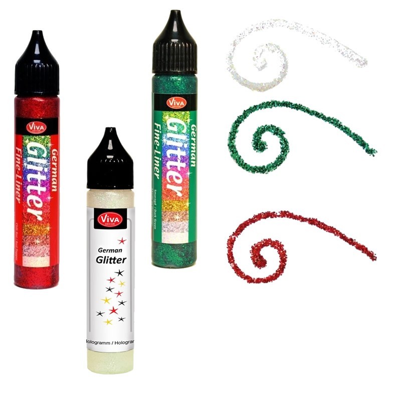 3 Peintures sous forme de stylo or, argent, rouge Vernis 3D pailleté  tous supports décor Noël ou fête effaçable à l'eau