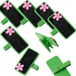 6 marque place ou porte-photo, décor vert fleur rose et ardoise noire, avec pince à linge en bois
