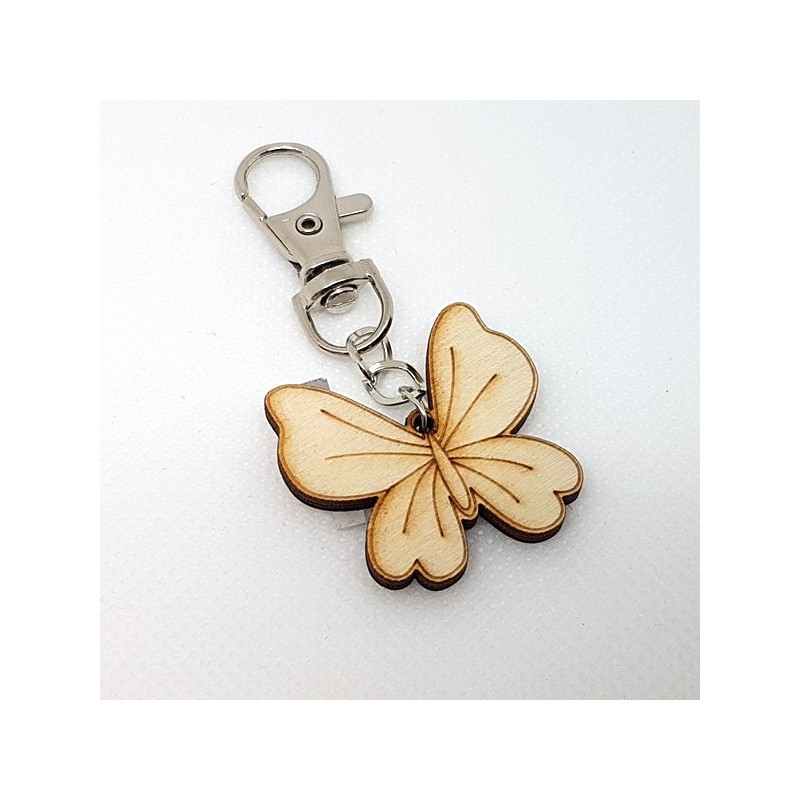 Porte-clef papillon en bois à décorer ou pas avec mousqueton