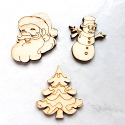 Père-Noël, Bonhomme de neige et sapin 3 Décors Noël bois à décorer ou pas fabriqué en France