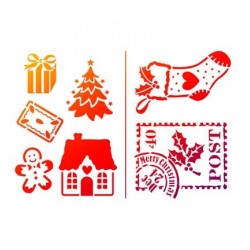 pochoir petits motifs de Noël Chaque motif peut être découpé séparément Sapin, botte, maison, fleur,bonhomme pain d'épices