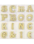 Lettres, chiffres et caractères spéciaux en bois découpé pour scrap