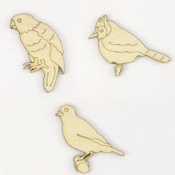 Pack de 3 petits oiseaux : perruches et canaris en bois
