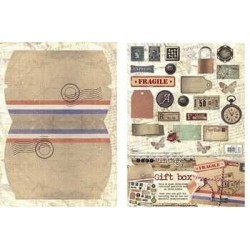 Boite cadeau à monter décor vintage air mail cadenas, montre timbre et autre studio light