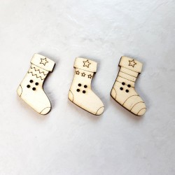3 boutons chaussettes ou 3 Décors Noël bois à décorer ou pas, fabriqué en notre atelier