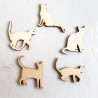 5 chats déco en bois, à peindre ou pas, dans 5 positions différentes